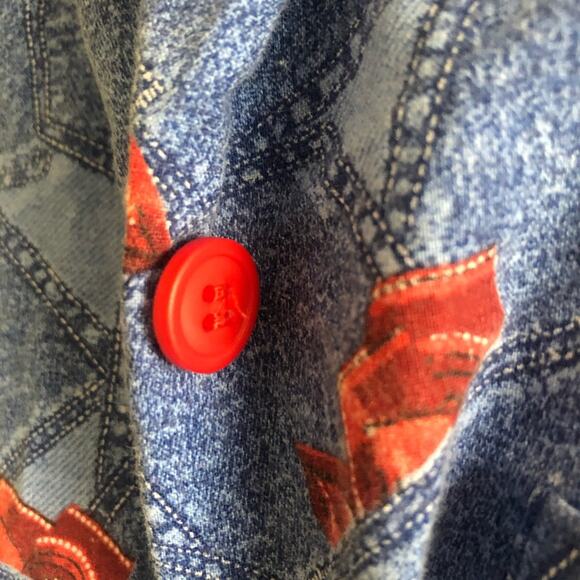 70s Vintage Blue and Red Novelty Bandana Denim Print Top - Picture 7 of 8